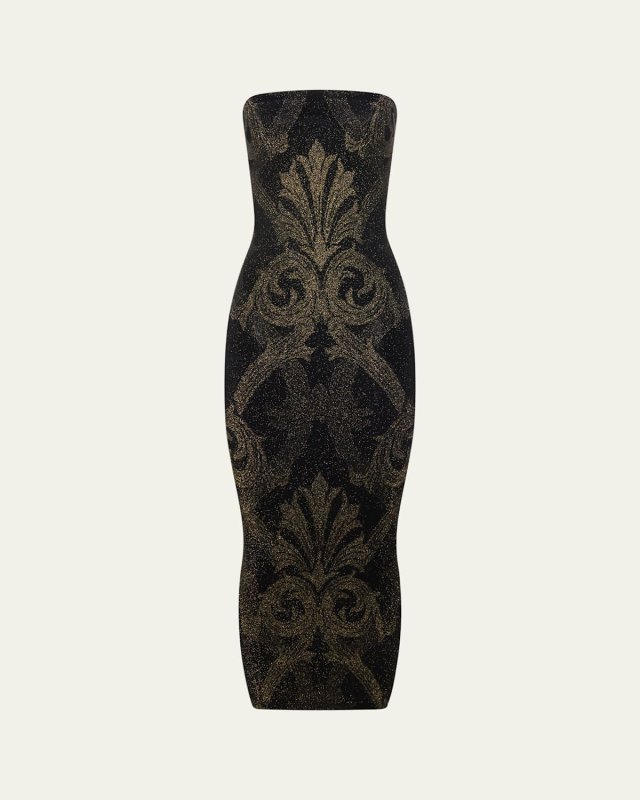 x Etro Strapless Metallic Jacquard Midi Dress